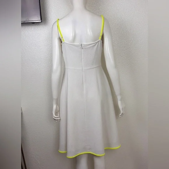 Black Halo Quill White Midi Dress with Neon Trim Size 8. D23 - Picture 10 of 16